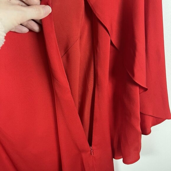 Milly Women Beetle Flutter Sleeve V Neck Mini Dress Red Size 4 Designer Party - Picture 9 of 11